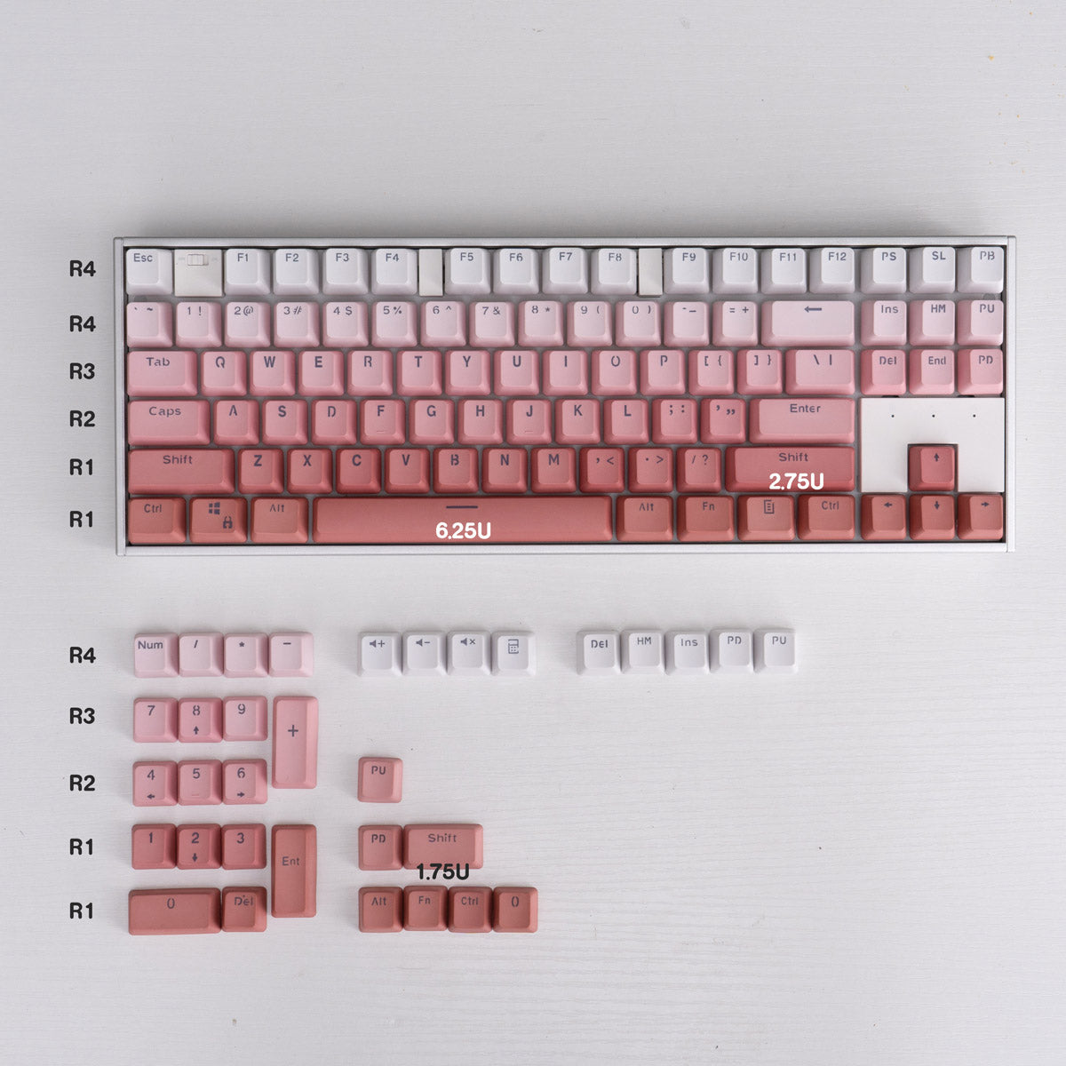 Pink Gradient OEM Profile Doubleshot PBT Backlit Keycaps — Computer Orbit