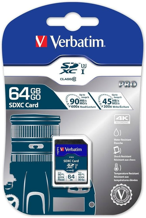 64GB Verbatim Pro U3 SDXC Class 10 SD Card