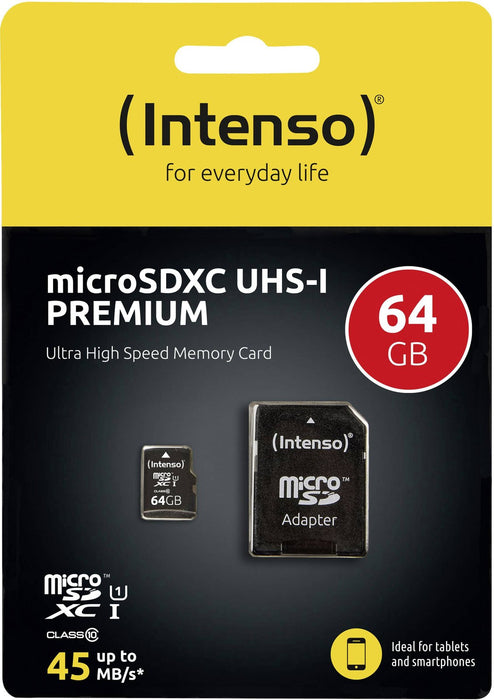 64GB Intenso Premium UHS-1 Micro SD Card + adapter