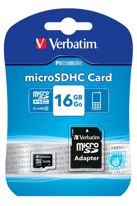 16GB Verbatim Premium U1 MicroSDHC Class 10 Card + adapter