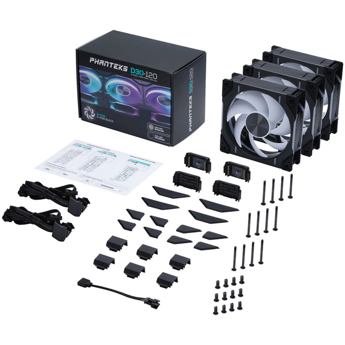 Phanteks D30 Black D-RGB 120mm PWM Fans Triple Pack