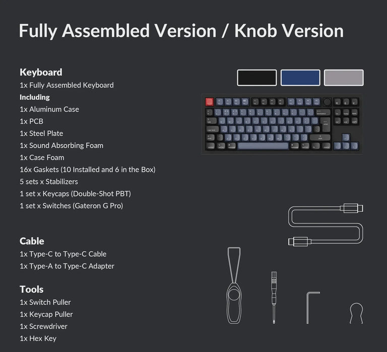 Keychron Q3 Knob QMK Carbon Black RGB TKL ISO UK Gateron Red